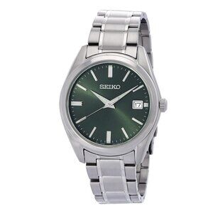 NWT Authentic Seiko Quartz Green Dial Men's Watch SUR527P1